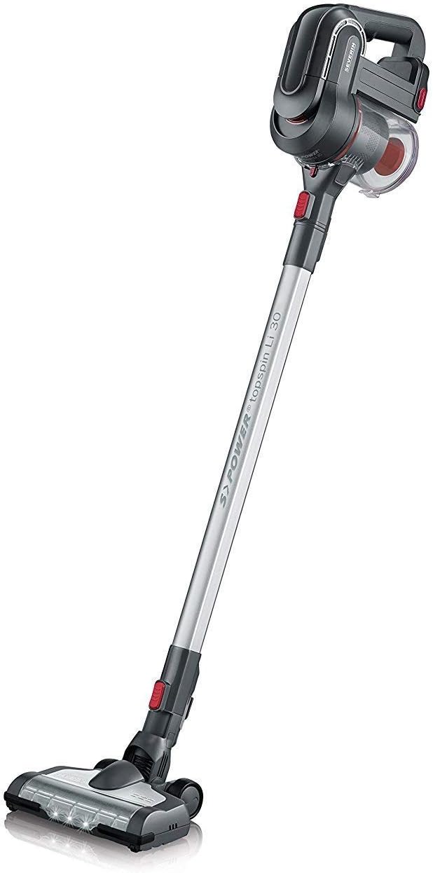 Severin Beutelloser Hand- und Stielsauger mit Elektrobürste und Digitalmotor, 22,2 V Lithium-Ionen Akku, S´Power topspin Li 30, grau/rot, HV 7165