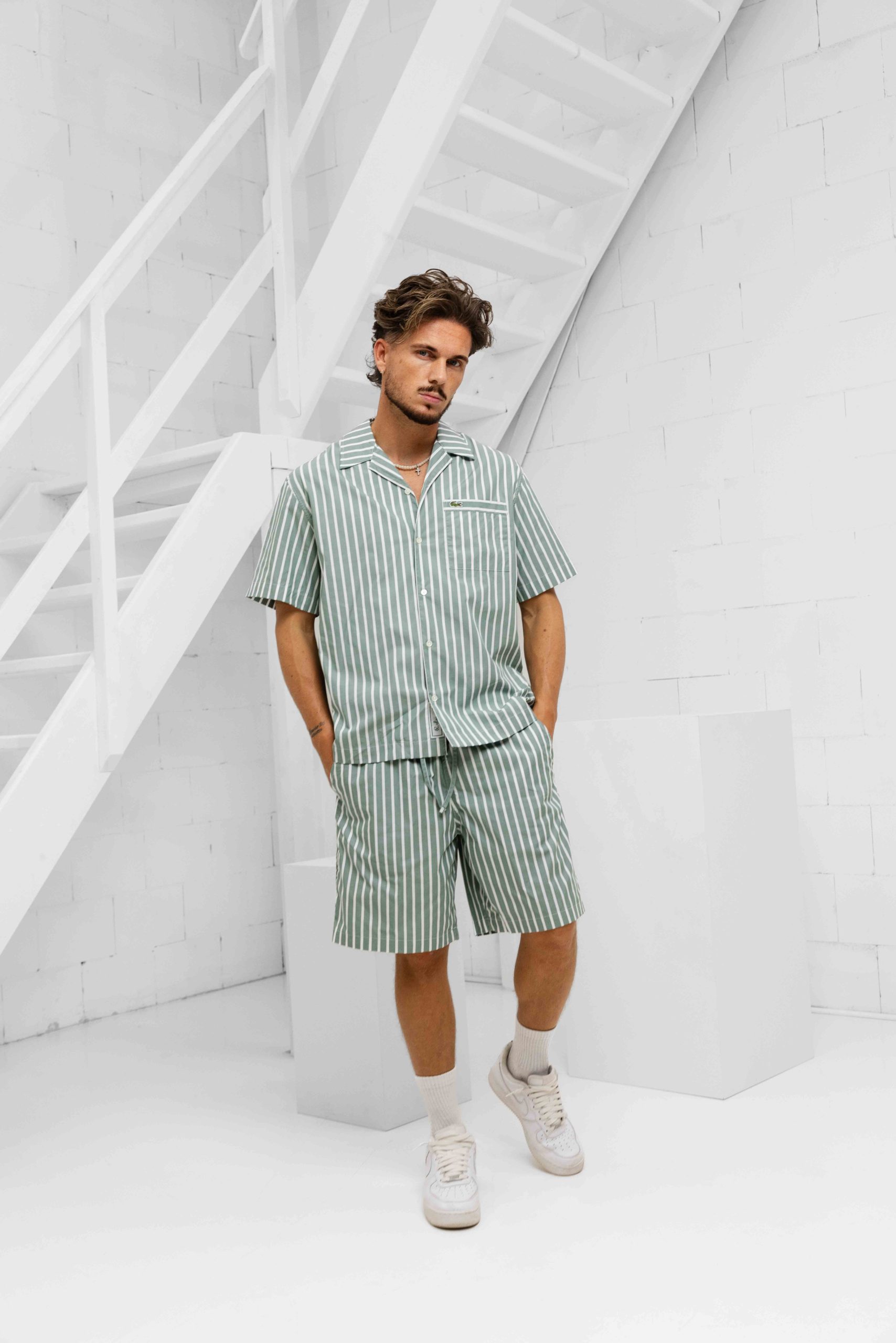 Lacoste Striped Zomerset Heren Groen/Wit