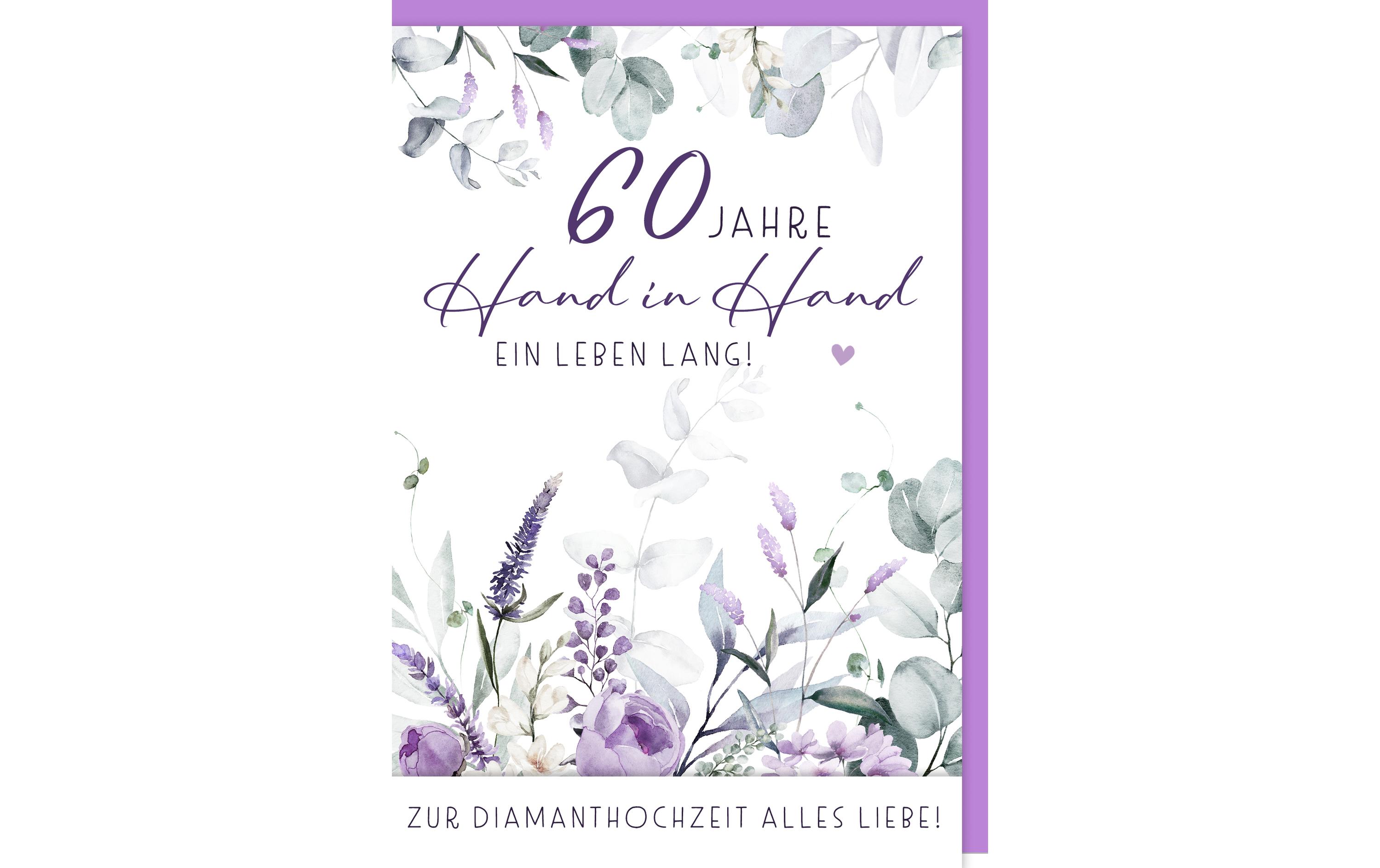 Glückwunschkarte 60 Jahre Hand in Hand 11.5 x 17 cmGratulationskarte zur Hochzeit