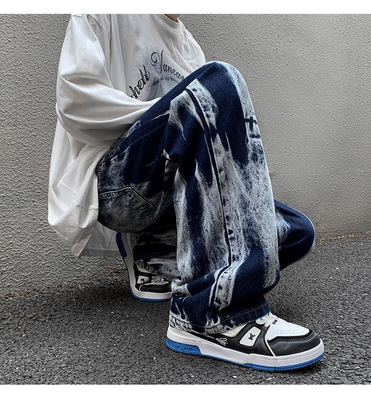 Cowpow - Mid Rise Tie Dye Washed Loose Fit Jeans