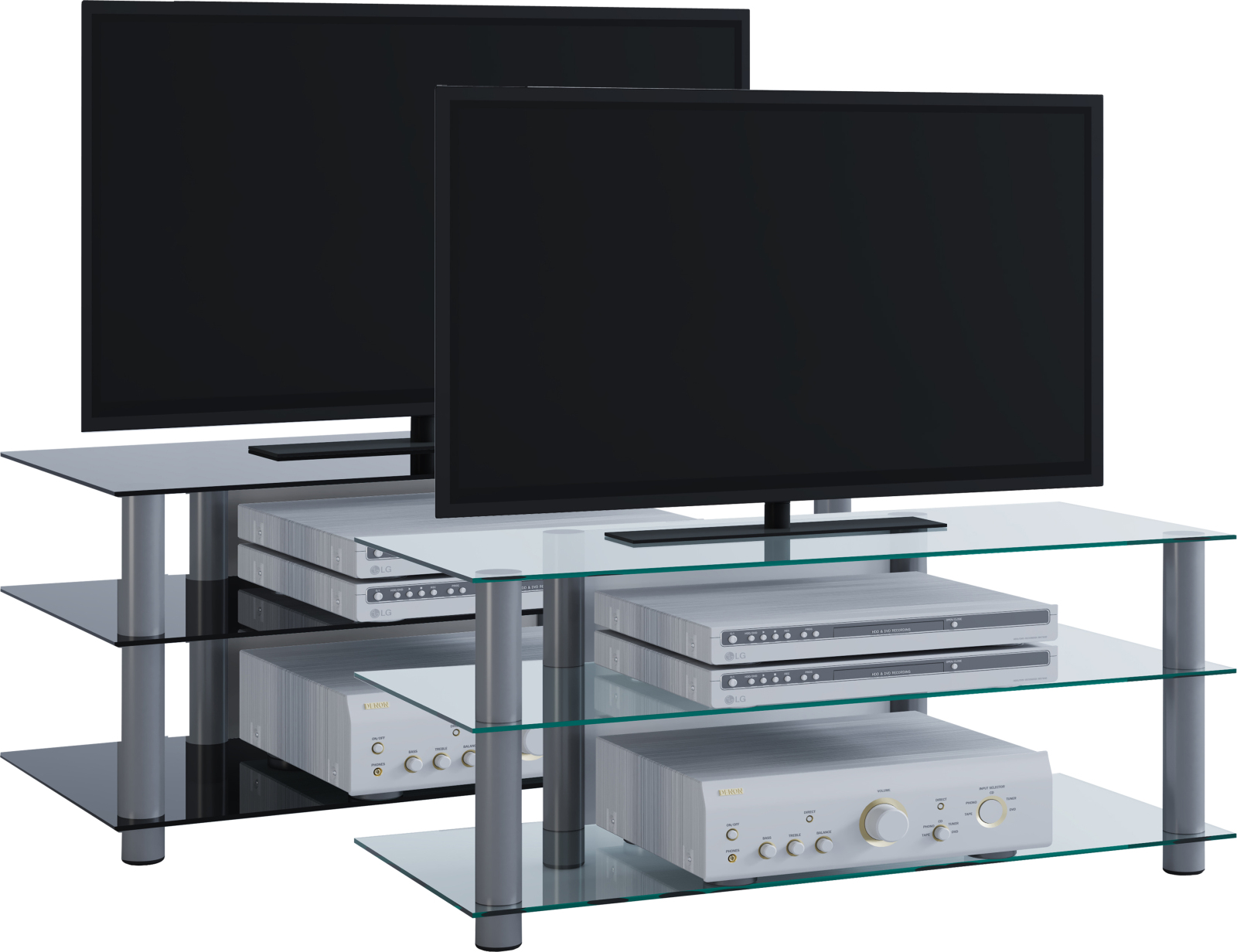 TV-Rack - silber-schwarz - 3 Glasböden - 110 cm breit