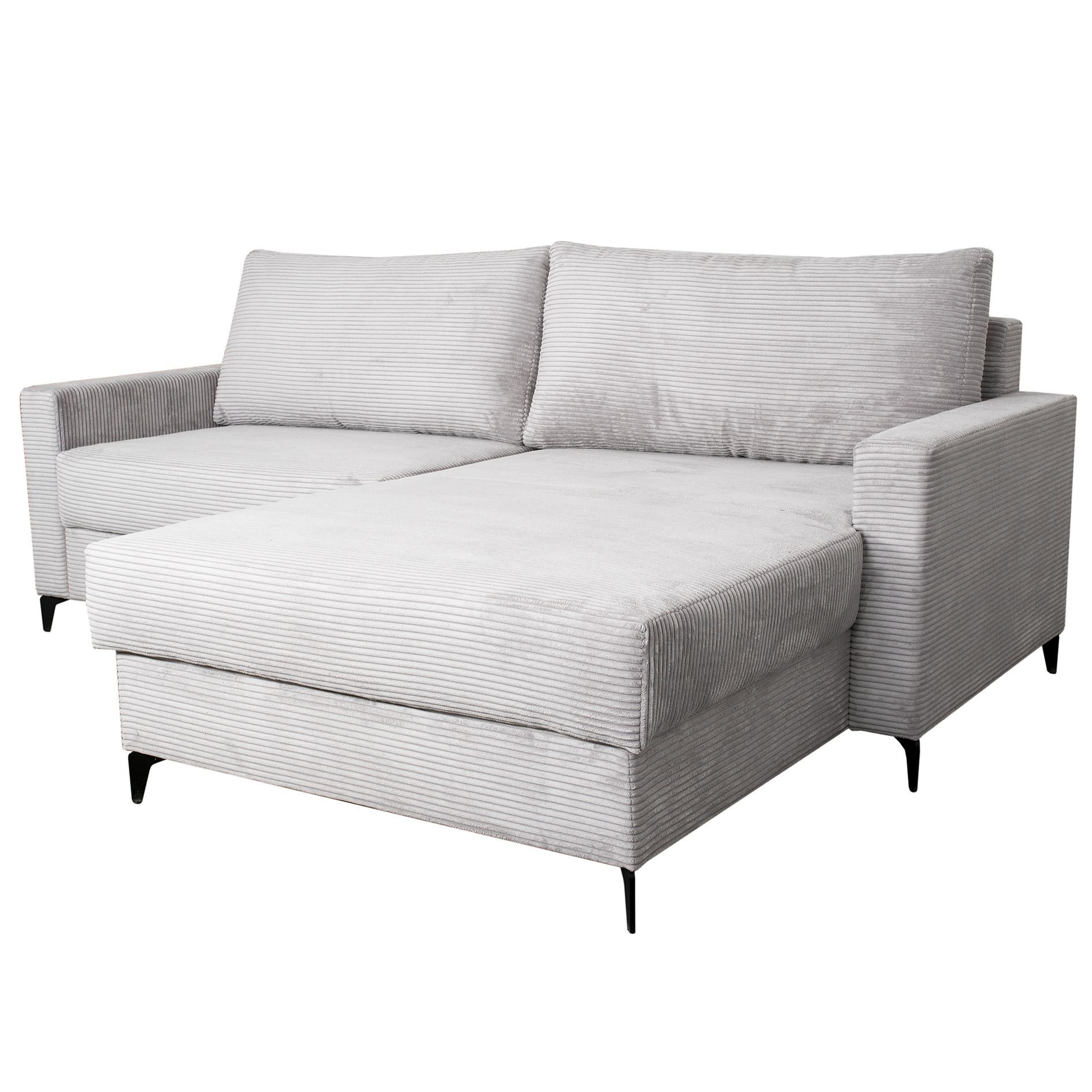 Ecksofa - hellgrau - Cord - Liegefläche und Staukasten
