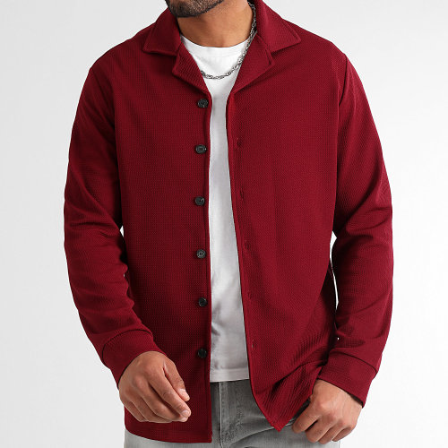 Chemise Manches Longues Texturé Waffle Oversize 0567 Bordeaux