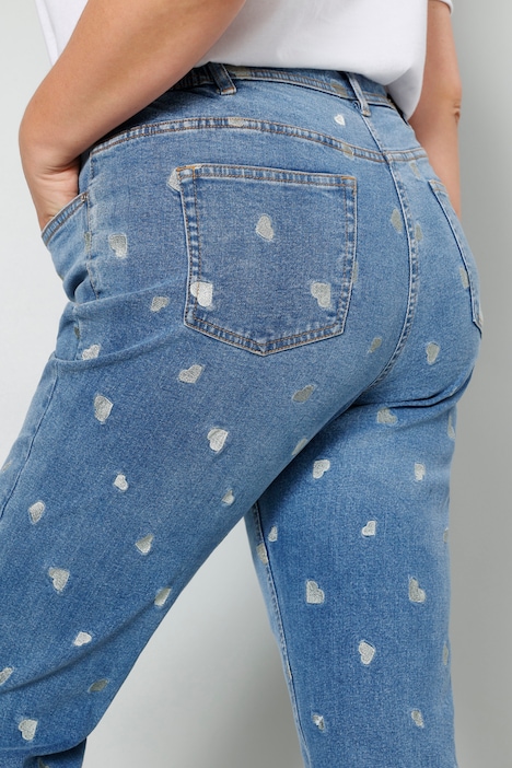7/8-Jeans, Slim Fit, Herzen-Stickerei, 5-Pocket