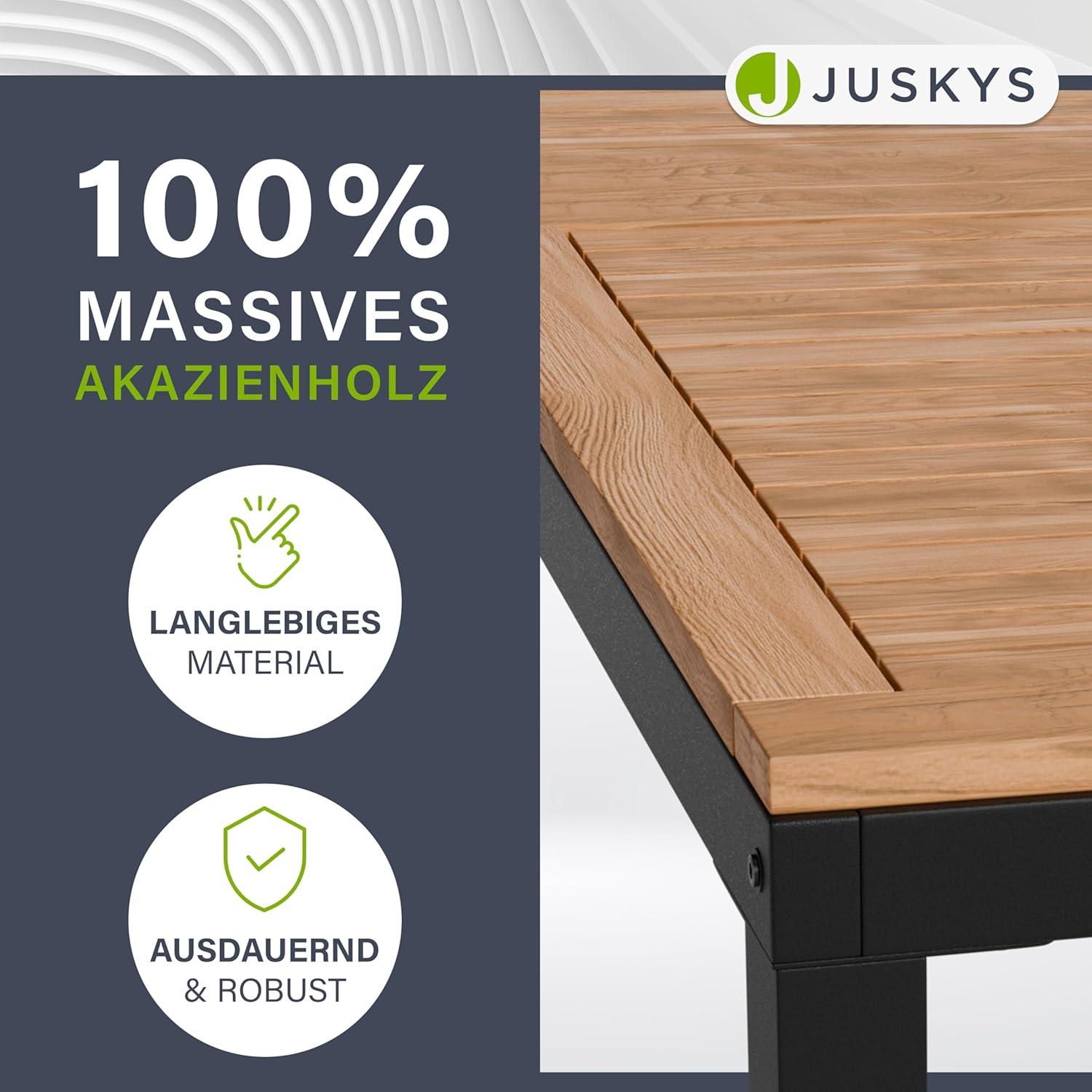 Juskys Akazienholz Gartengarnitur Rhodos - Tisch, 4 Stühle & Auflagen - Holz Gartenmöbel Set 5-teilig - Balkonmöbel -Outdoor Möbel Natur & Schwarz