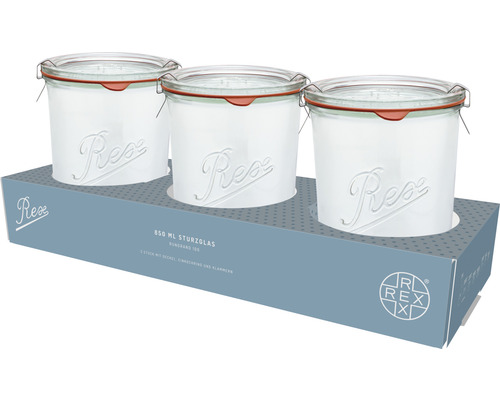 Weckpot, weckpot Rex RR100 incl. glazen deksel, afdichting en klemmen 850 ml 3 st.