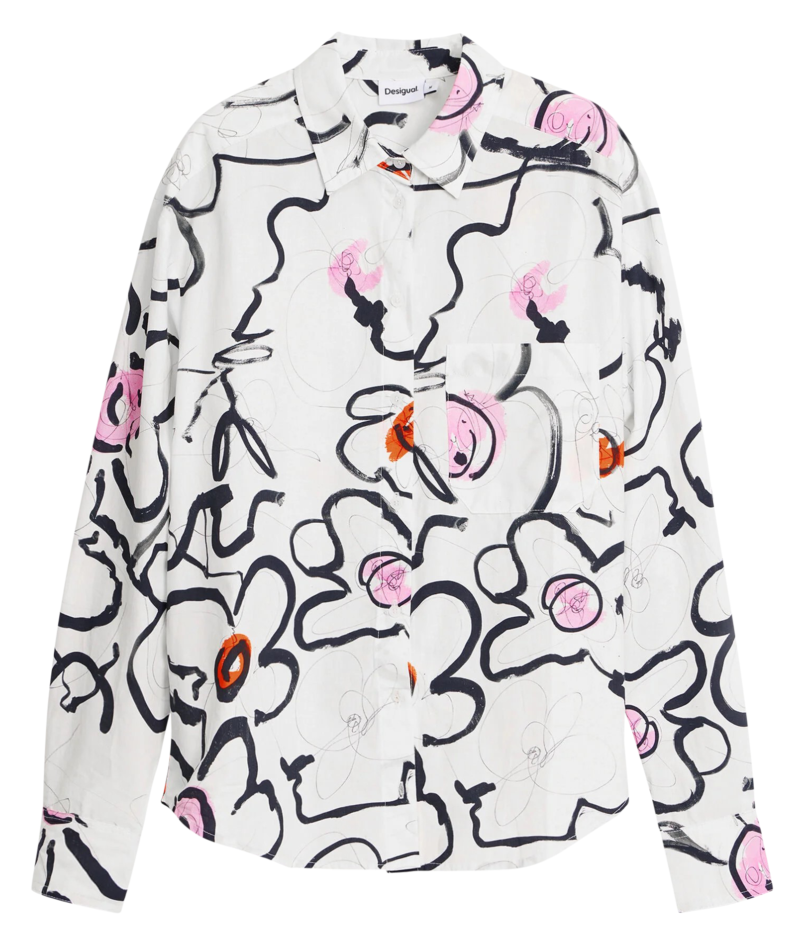 Chemise droite à fleurs en coton | Blanc