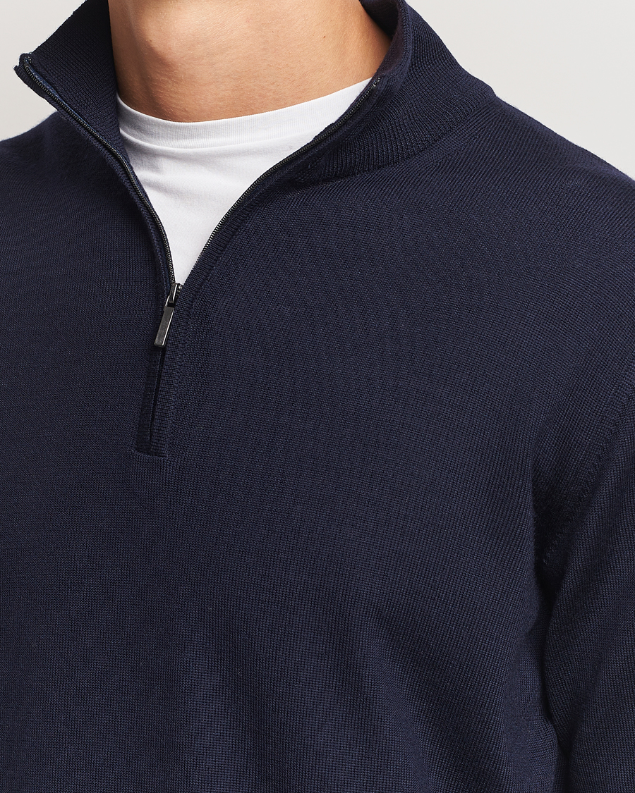 Morgano Extra Fine Merino Wool Half-Zip Navy