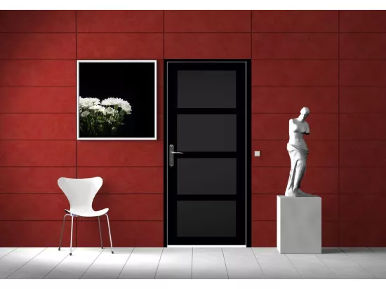 Bloc Porte Telia Noir 4 Panneaux H204 X L83 Poussant Droite Cotes Tableau +poignee Gd Menuiseries