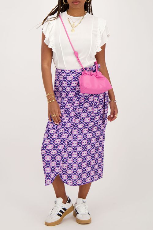 Blauwe midi wikkelrok met print