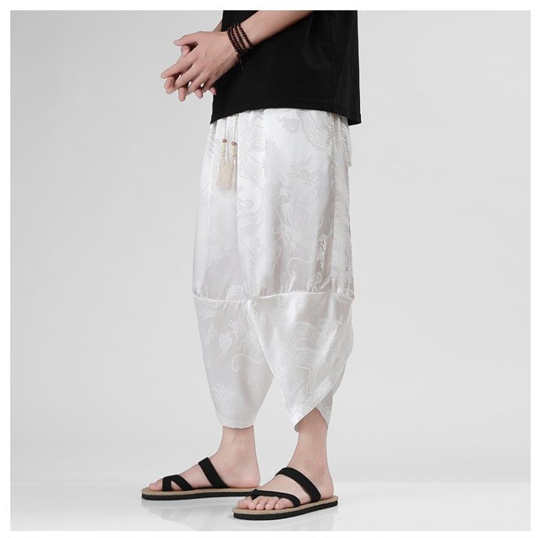Lefitt - Cropped baggy broek met trekkoord en jacquardmotief