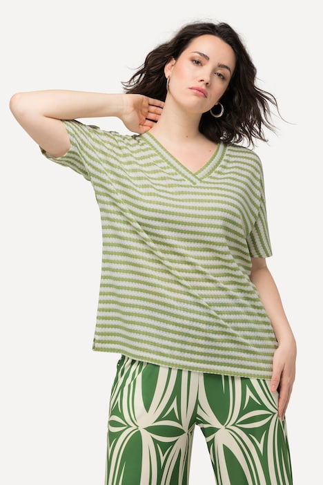 Kurzarmpullover, Two-Tone, Oversized, V-Ausschnitt, Halbarm
