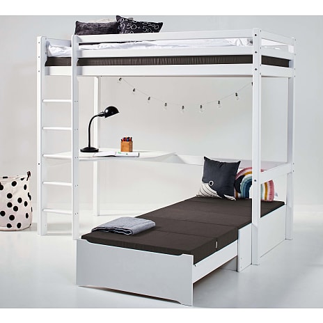 Hoppekids ECO Luxury MEGA-seng 90x200cm med skrå stige, lounge-modul og bordplade