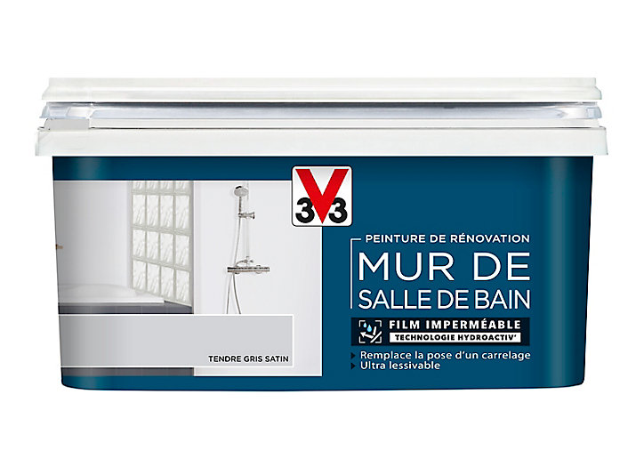 Peinture de rénovation mur de salle de bain V33 tendre gris satin 2L
