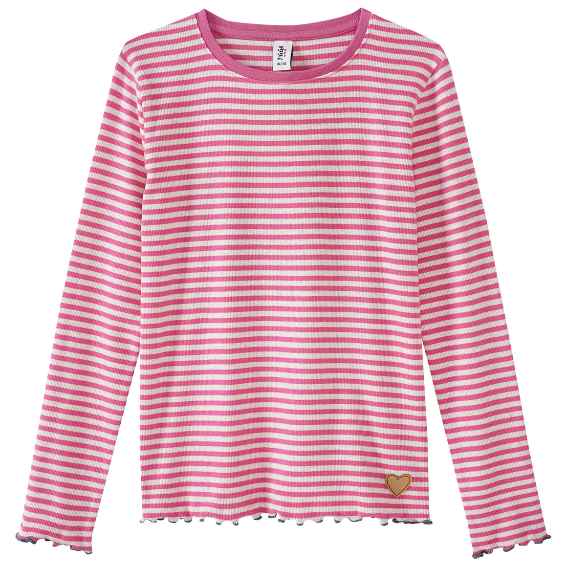 Yigga Mädchen Langarmshirt mit Wellenbündchen pink / creme