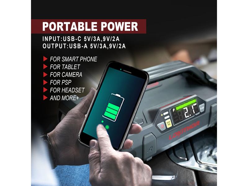 Lokithor Jump Starter und Luftpumpe 12V/ 2000A 4in1 Powerpack Multifunktionsgerät