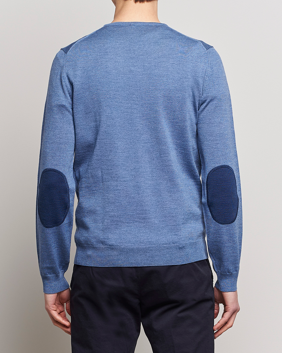 Stenströms Merino Patch V-Neck Light Blue/Blue