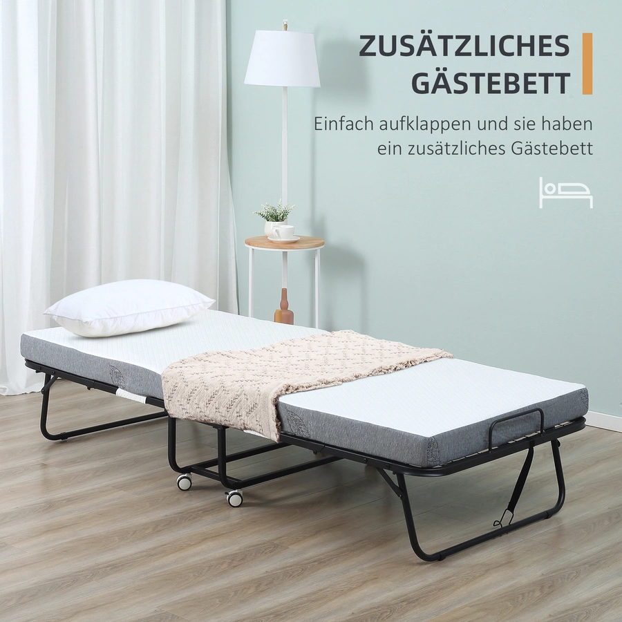 HOMCOM Klappbett mit Reißverschluss, 4 Universalrädern schwarz, weiß
