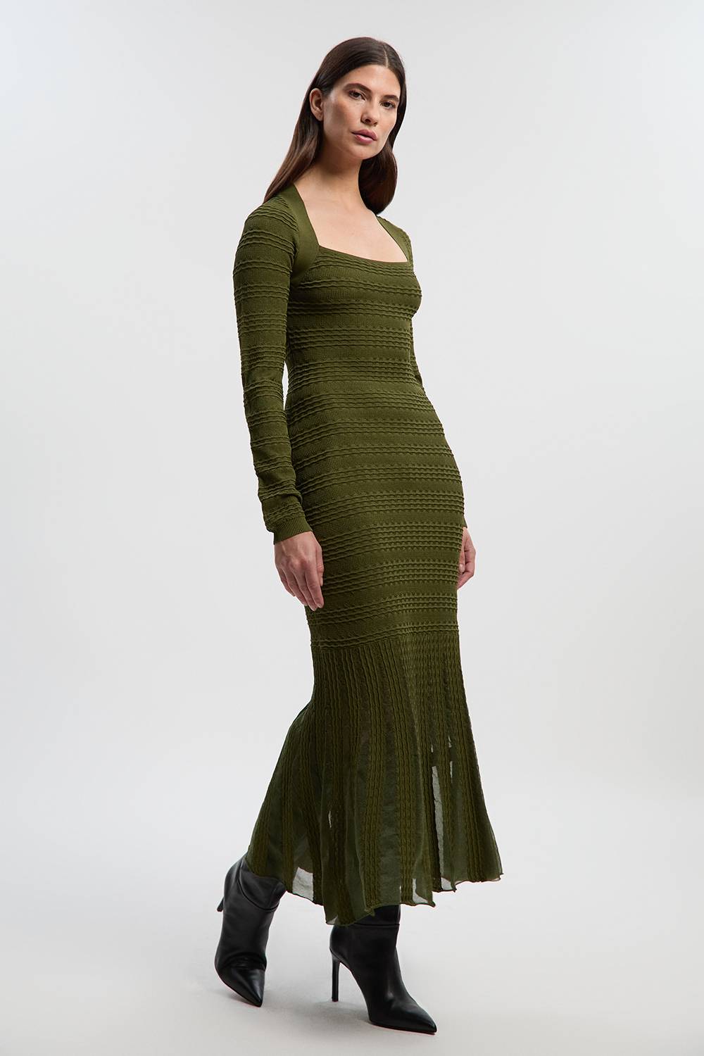KarenMillen Robe Mi-Longue en Maille à Détails Point Ajouré et Panneaux Transparents