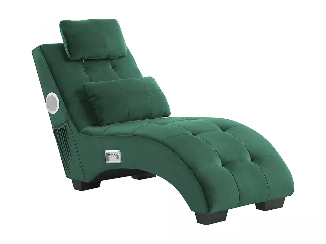 Chaise longue en velours vert avec port USB et haut-parleur bluetooth SIMORRE