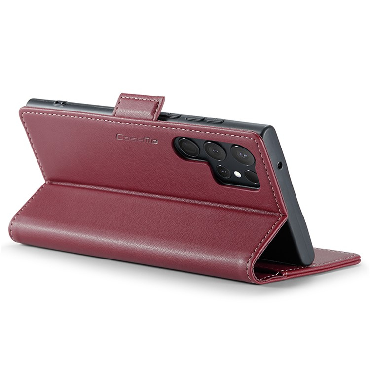 Samsung Galaxy S24 Ultra Leder Tasche Flip Wallet Etui mit Kartenfächern Litchi Look (RFID Schutz) - Rot