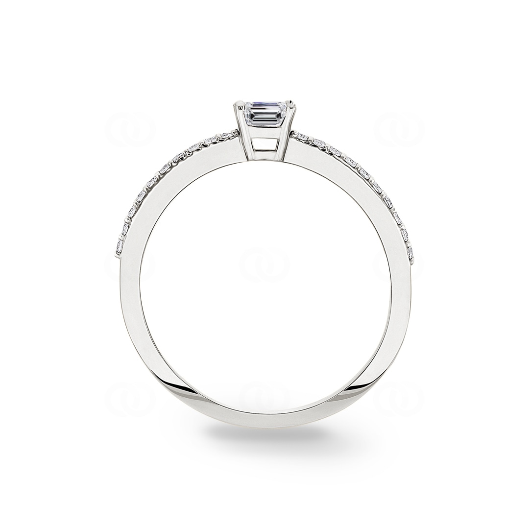 0.31 Karat Emerald Solitärring 750/18 K Weissgold mit Seitensteinen
