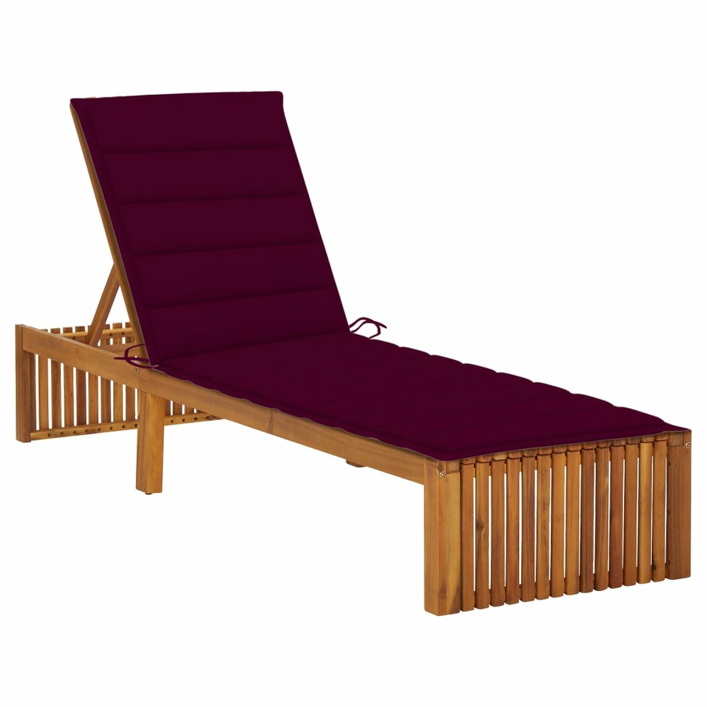 Transat chaise longue bain de soleil lit de jardin terrasse meuble d'extérieur avec coussin bois d'acacia solide