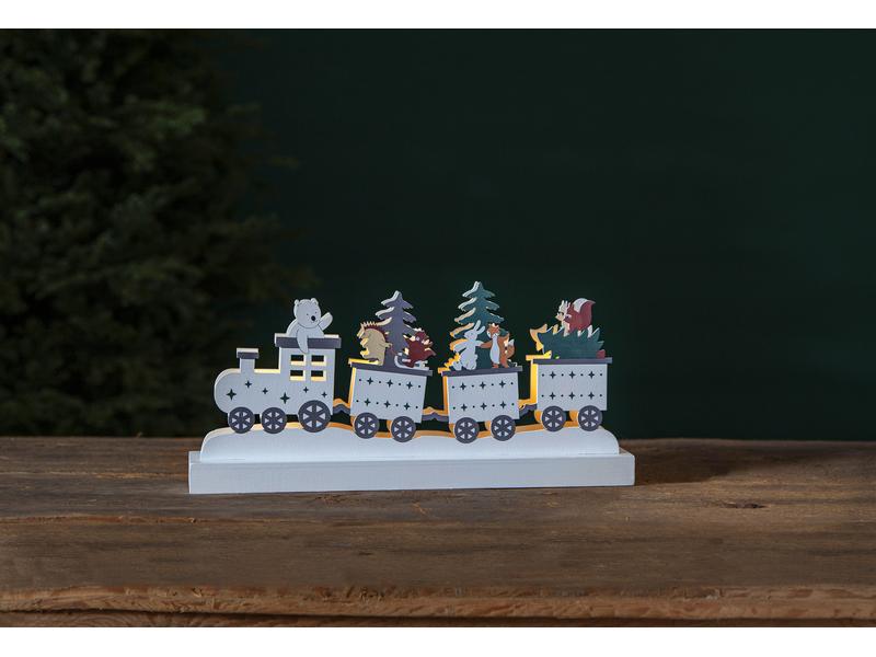 Star Trading Tischdeko Forest Friends, 37 cm, Mehrfarbig Dekorative Szene aus lasergeschnittenem Holz