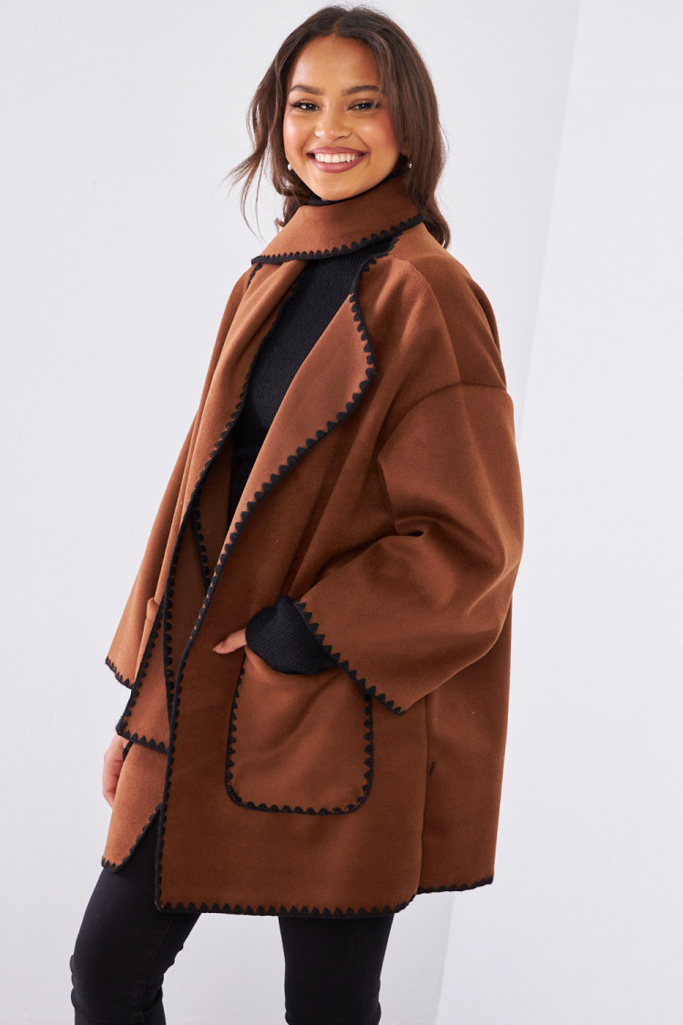 Ensemble 2 pièces veste + écharpe marron