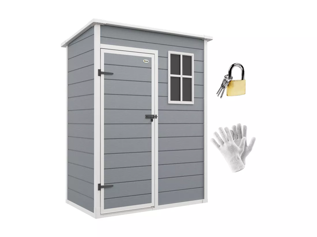 Abri de jardin - remise pour outils - cabanon porte verrouillable, fenêtre - dim. 151L x 92l x 193H cm - alu PP gris blanc