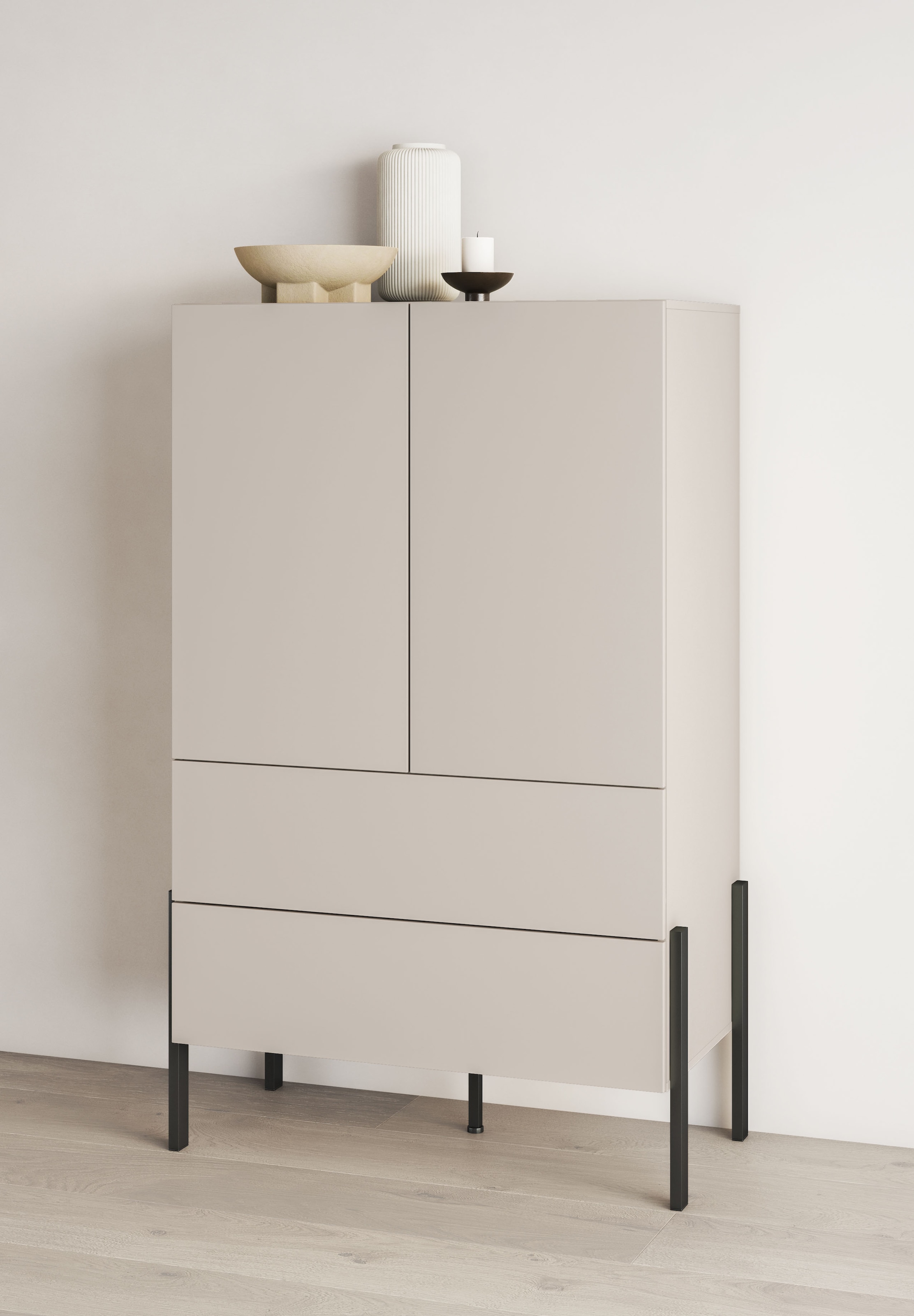 Home affaire Wäscheschrank »Jukon, moderner griffloser Kleiderschrank, Metallfüsse, Made in Europe« 90x150x50, ideal für kleine Räume oder Nischen,  Mehrzweckschrank ,2 Schubladen, 2 Türen, FSC-zertifiziert