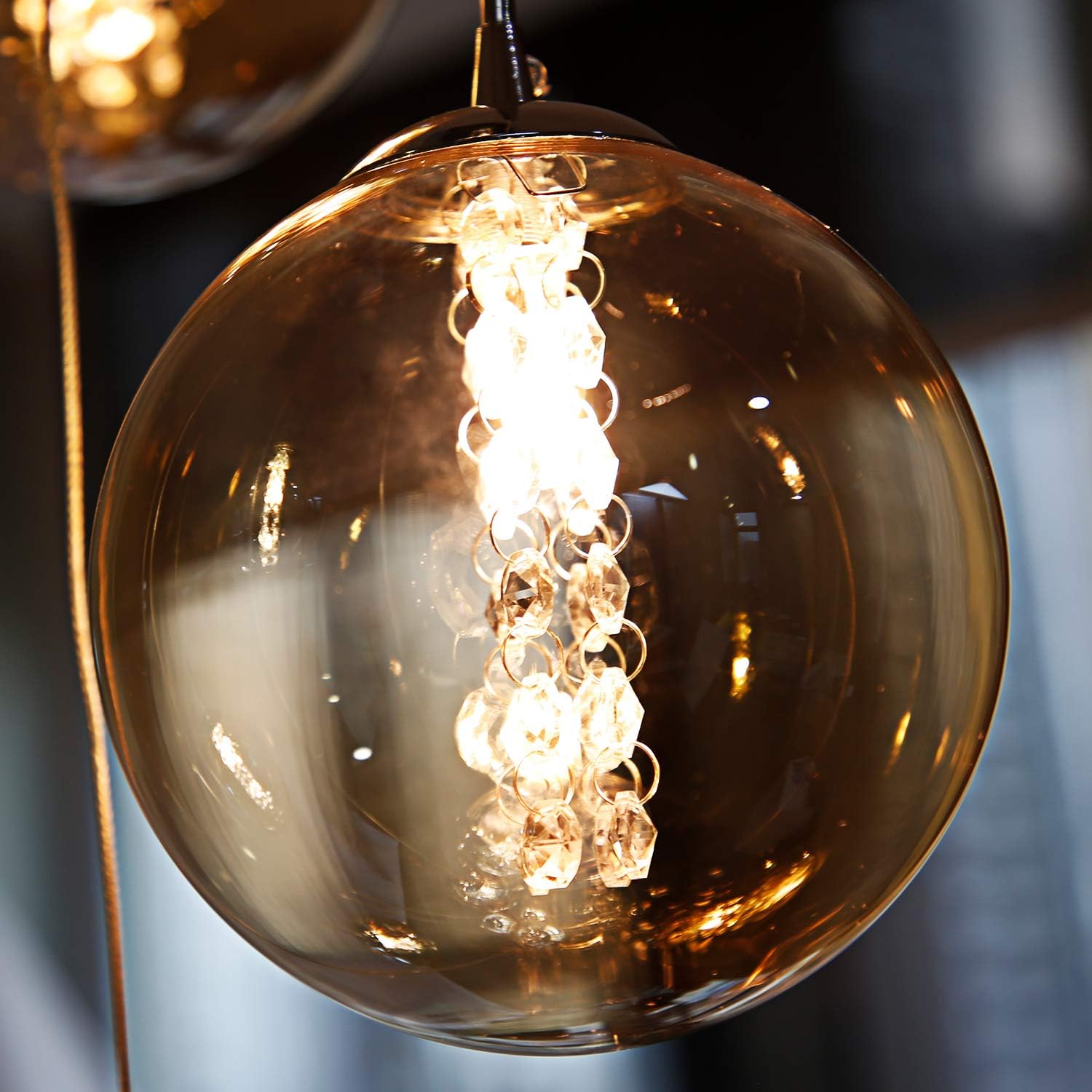 Pendelleuchte esstisch Pendellampe Höhenverstellbar Kronleuchter Hängeleuchte 3-Flammig aus Glas in Farbe Bernstein Küchen Wohnzimmerlampe Schlafzimmerlampe Flurlampe