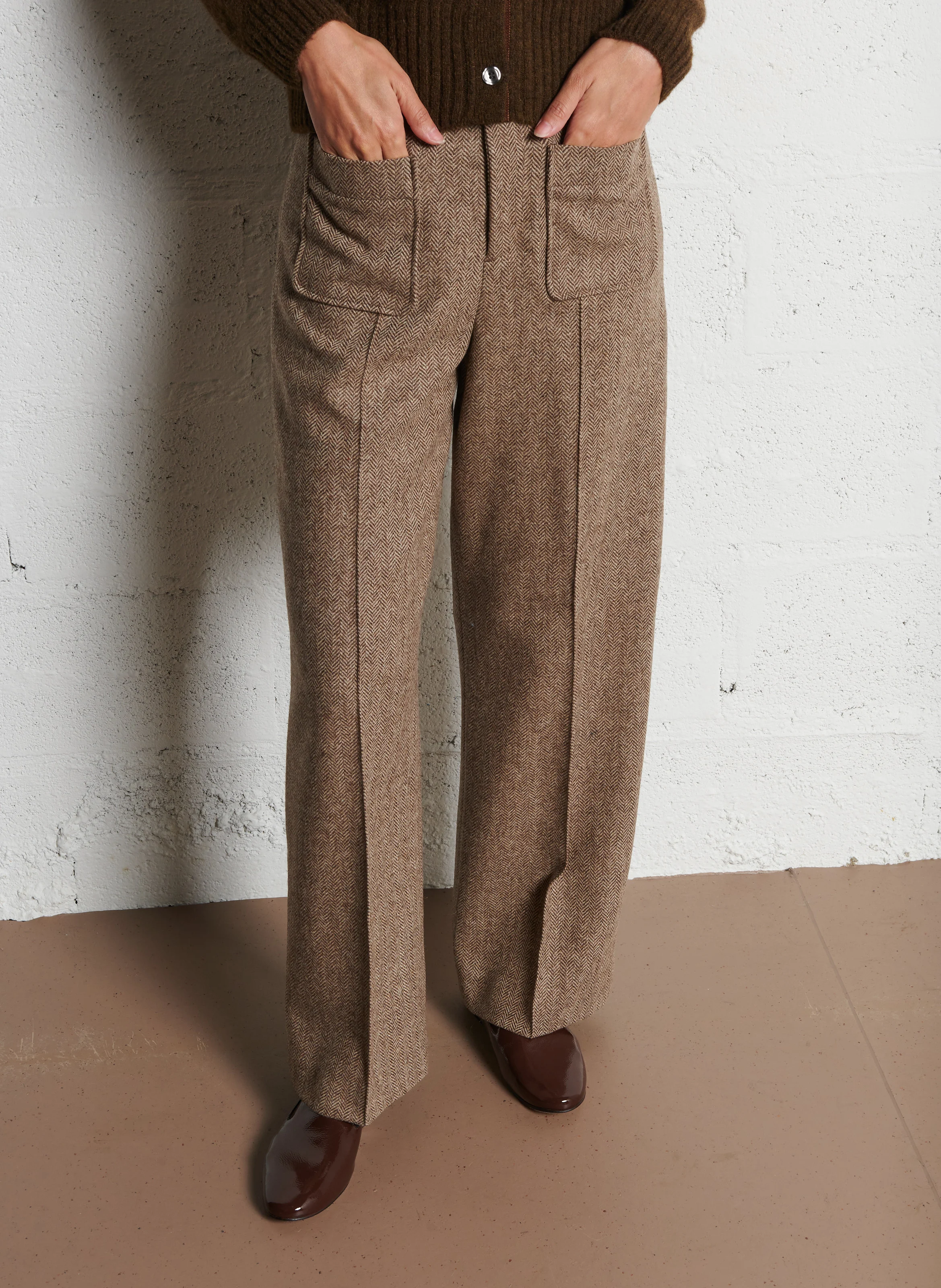 HARRY - Pantalon droite en laine à chevron | Beige