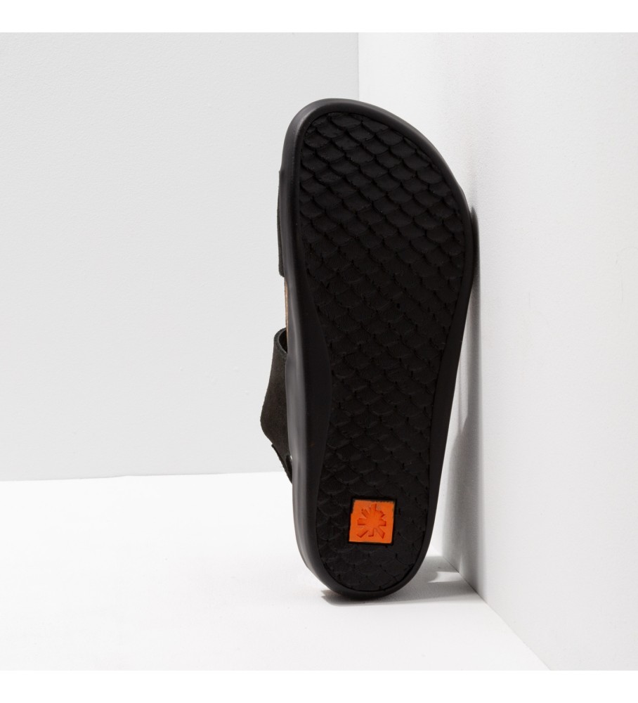 Sandálias Art Leather com dorso em couro preto Biarritz