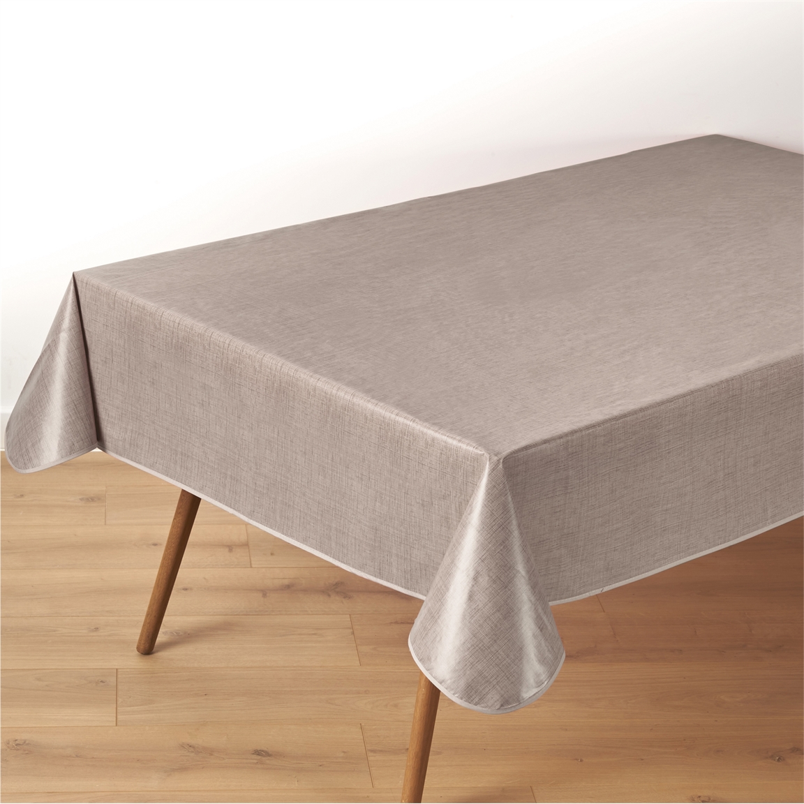 Nappe cirée effet tissage Taupe Ronde 140 cm