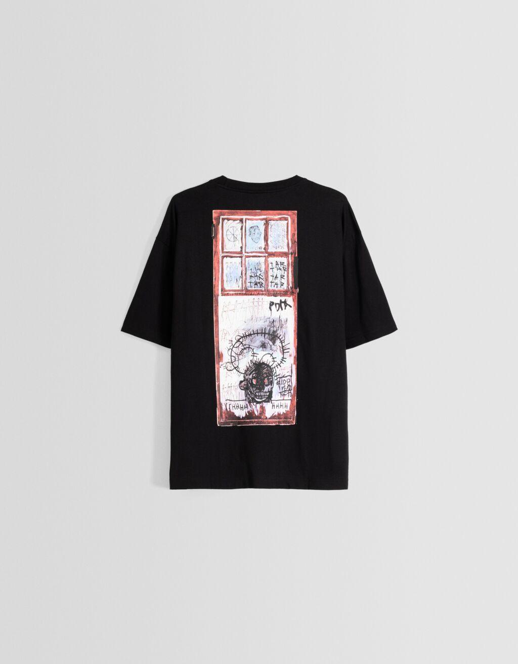 Camiseta de manga curta com modelagem quadrada e estampa inspirada em Jean-Michel Basquiat.