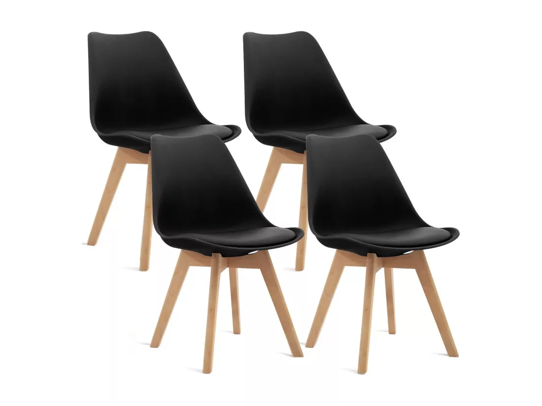 Lot de 4 chaises - Noir - Chaise Scandinave - Pieds en bois (4 chaises dans un colis)