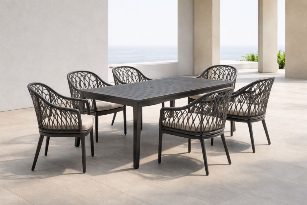 Gartenmöbel Set Aluminium Tisch und Stühle Geflecht Anthrazit 6-teilig