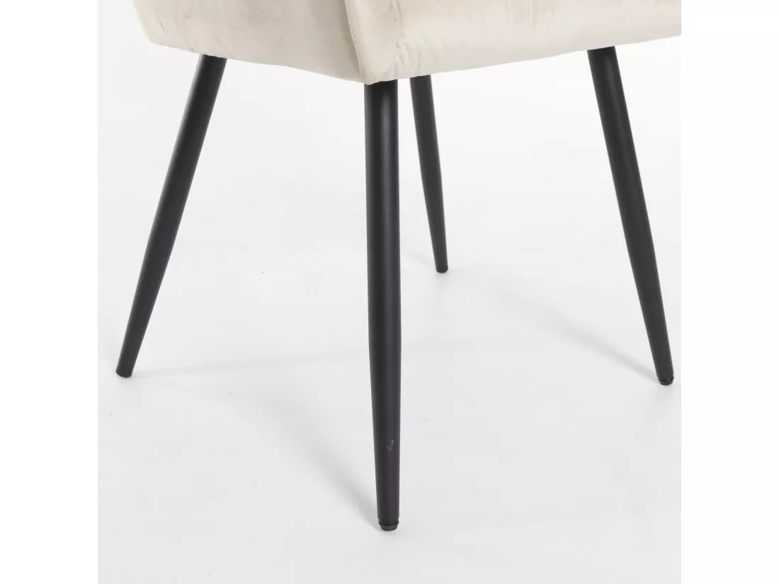 Lot de 4 Chaises en velours avec accoudoirs - pieds réglables - Beige