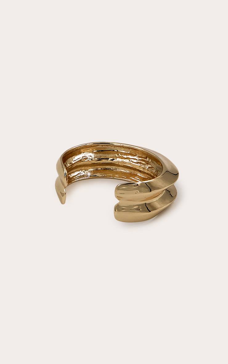 Doré Bracelet Jonc Doublé Lisse Et Strié
