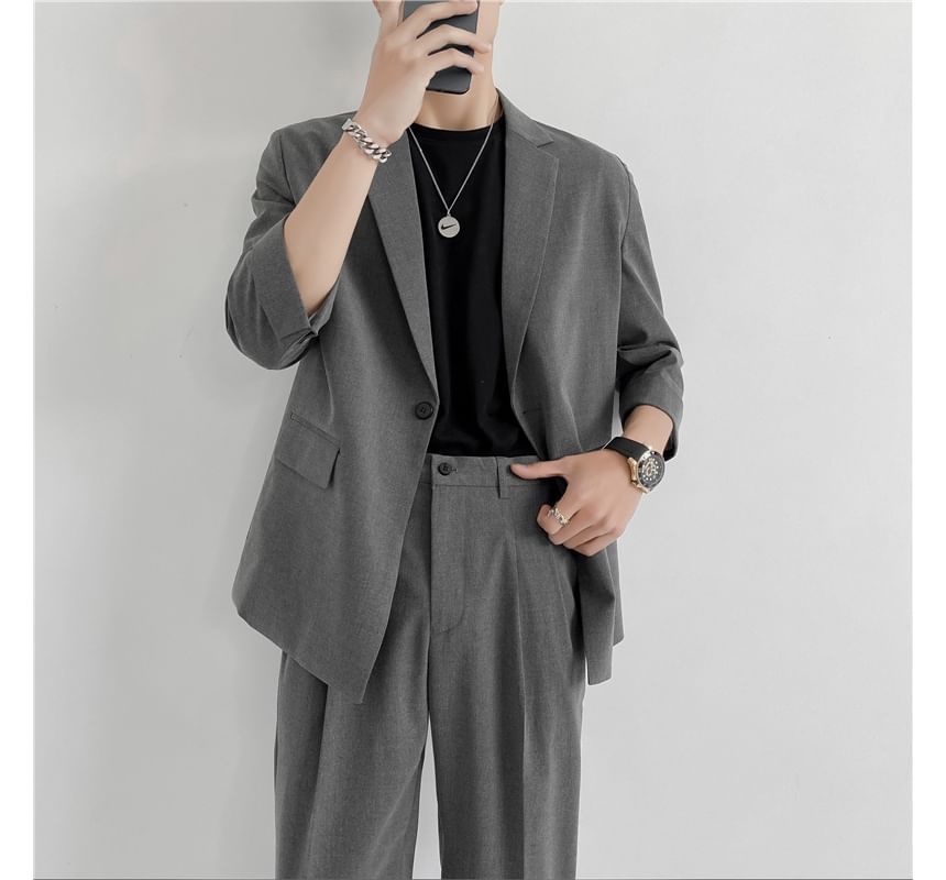 Blueforce - Set: Blazer met driekwartmouwen en één knoop + Rechte pantalon met hoge taille