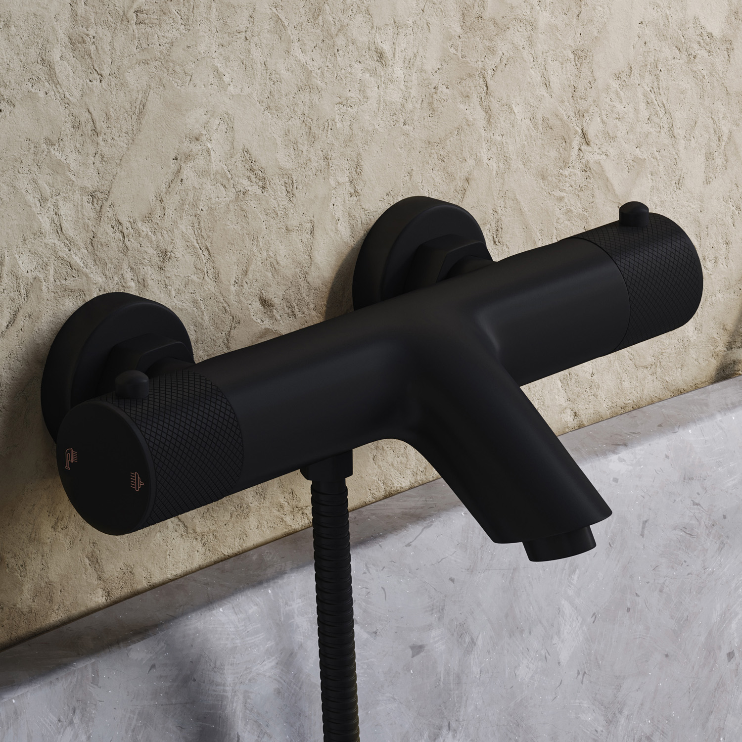 Saniclear Nero Curved thermostatische opbouw badkraan met handdouche zwart mat