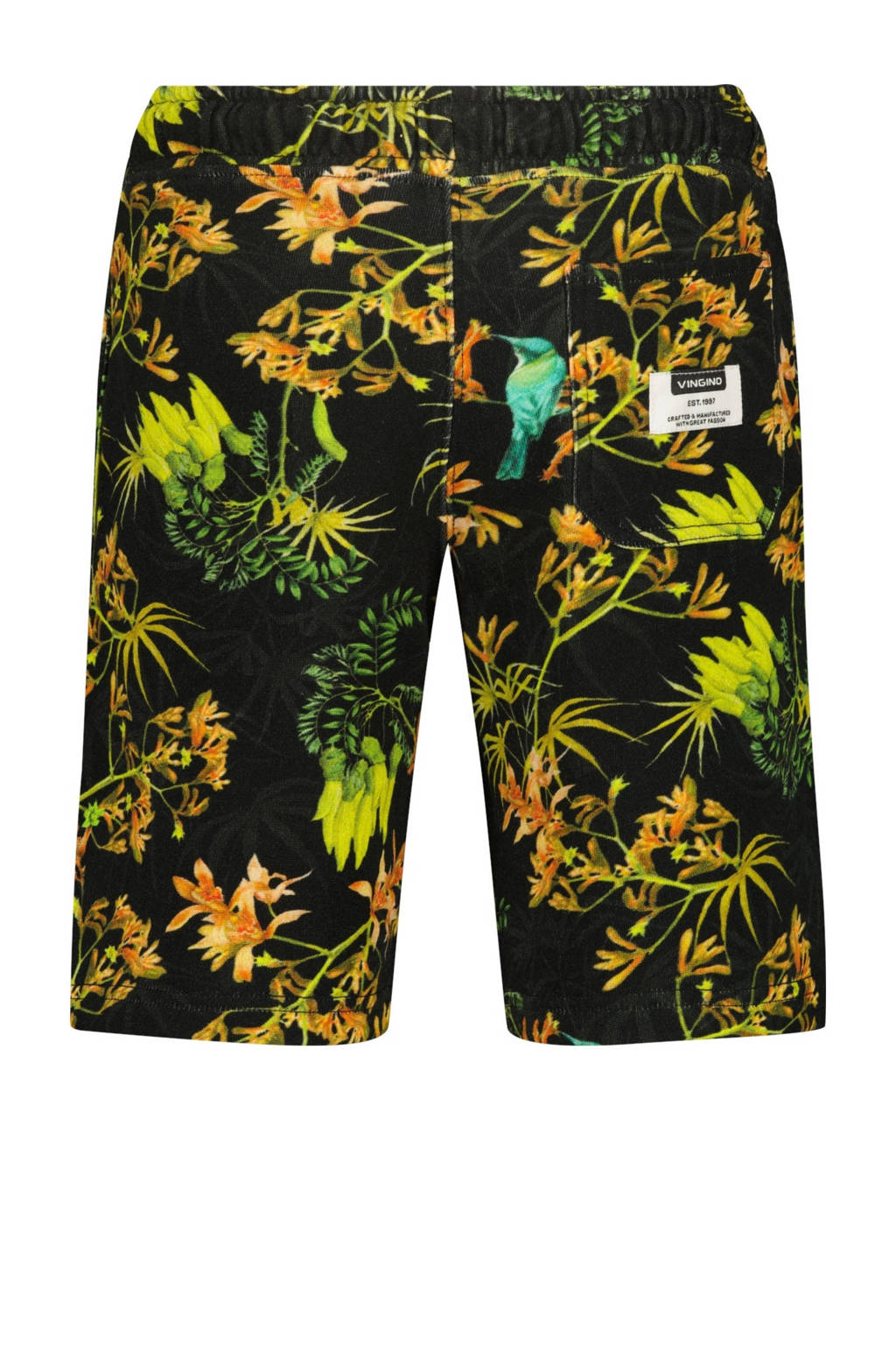 Vingino sweatshort Ralli met all over print zwart/neon geel/oranje