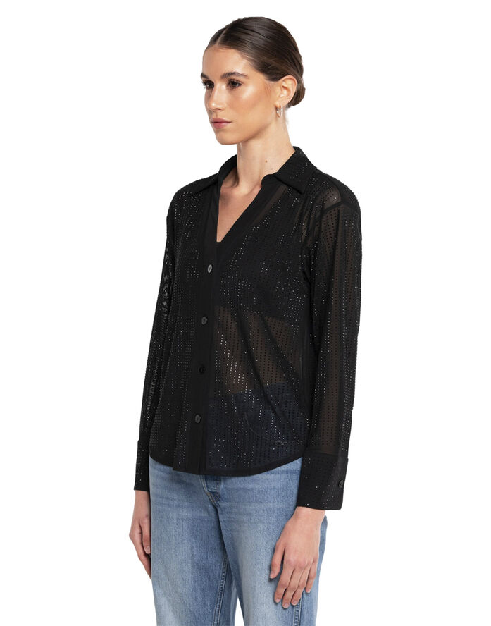 OW Collection OPAL Rhinestone Shirt Black caviar