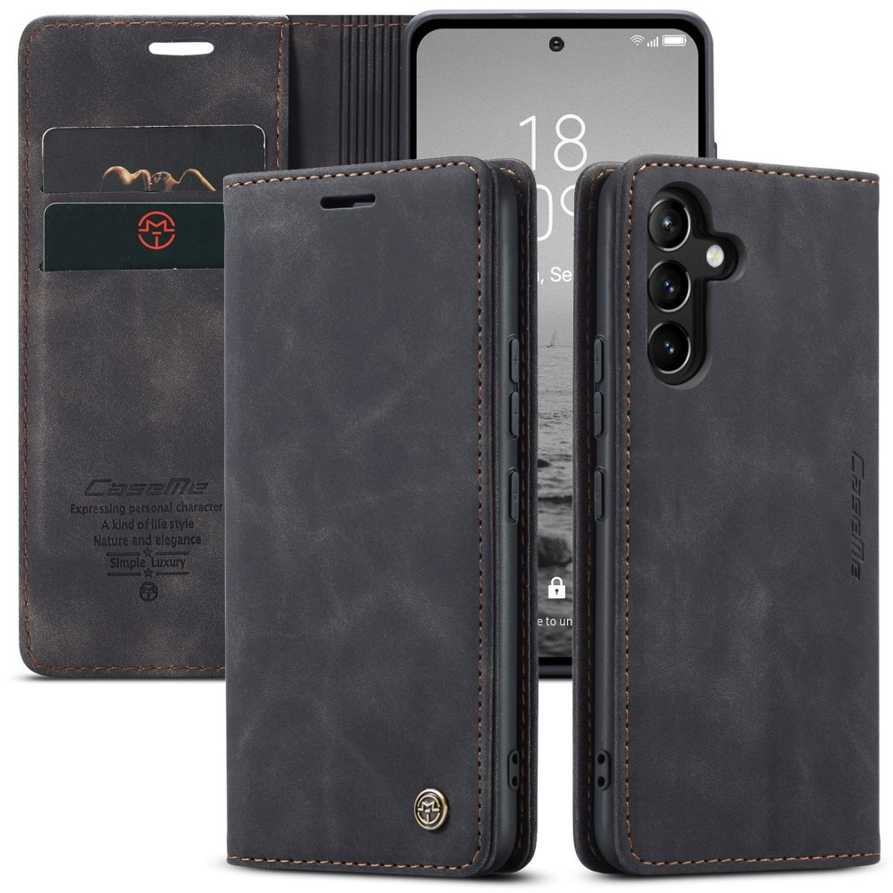 Samsung Galaxy A54 5G Leder Tasche Flip Wallet Etui mit Kartenfächern - Schwarz