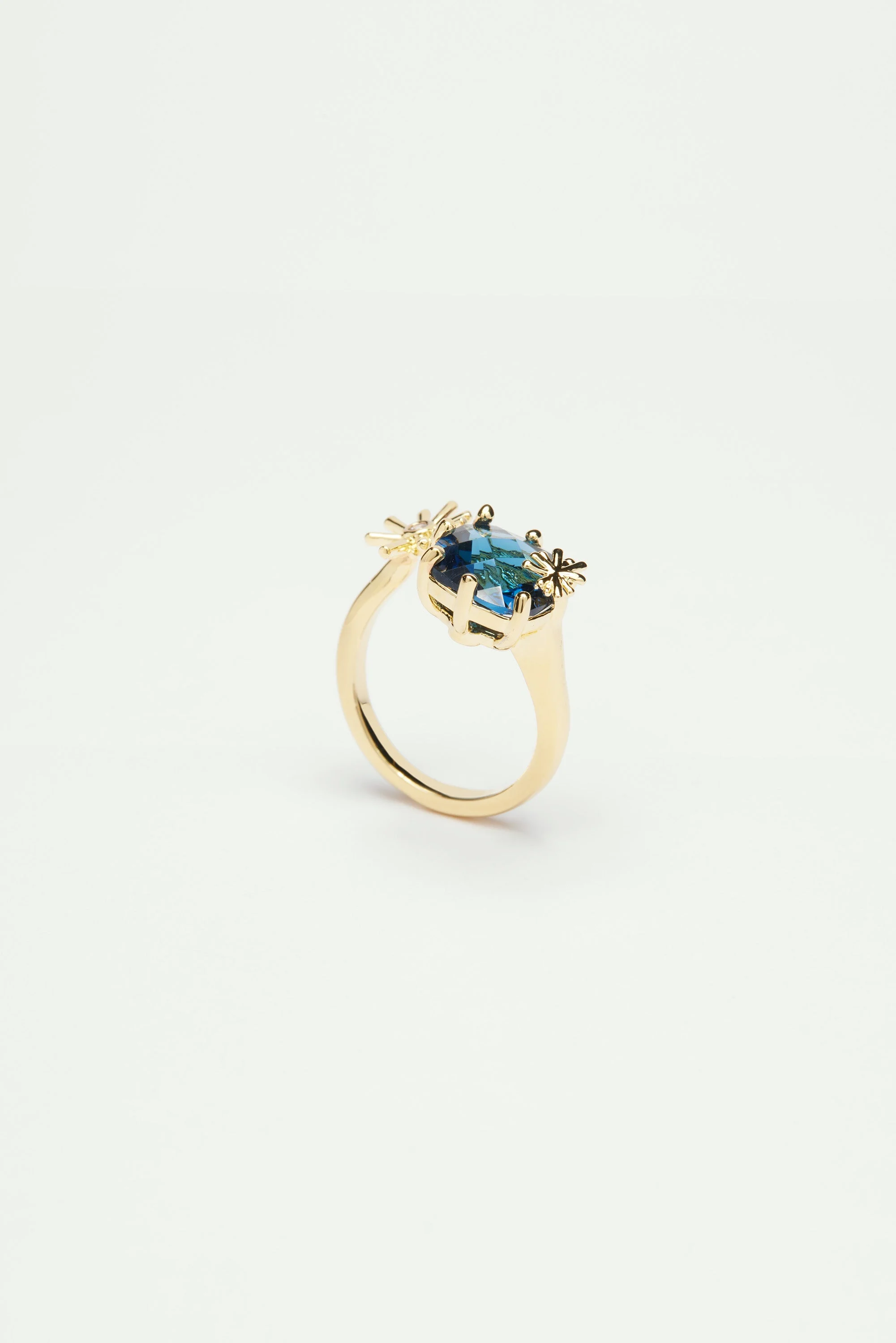 Bague ajustable toi et moi étoiles dorées et pierre carrée | Bleu