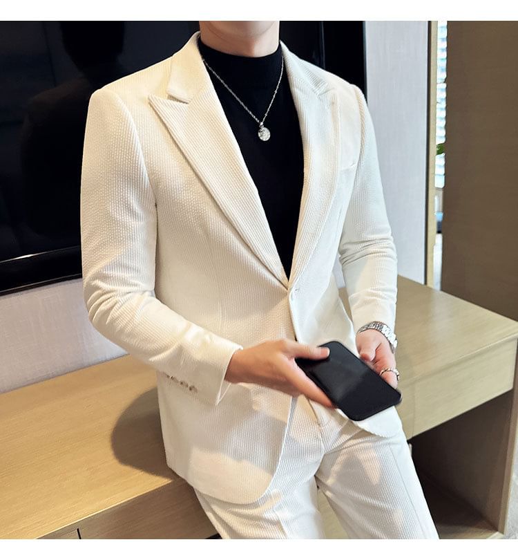 Lefitt - Set: effen corduroy blazer met één knoop + pantalon