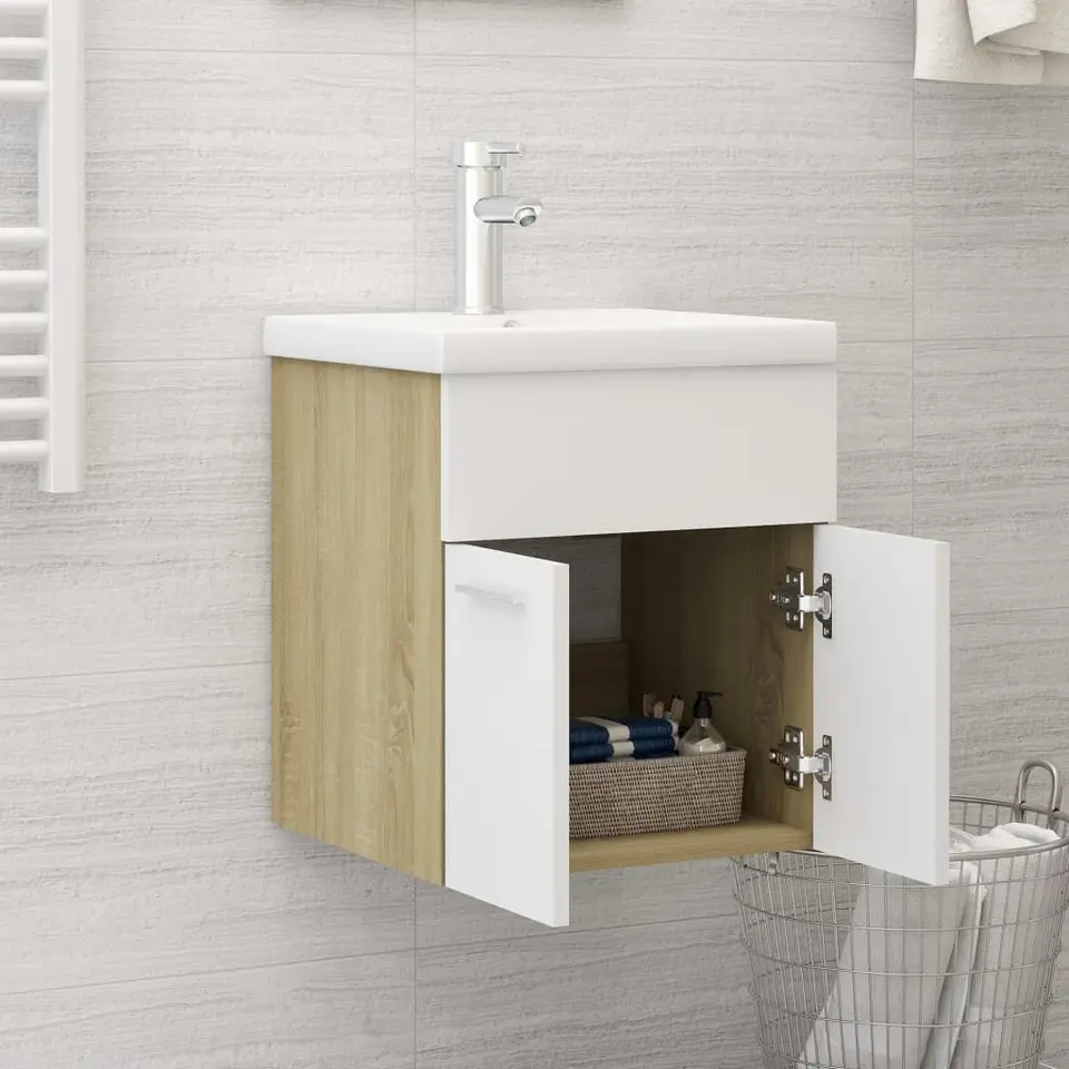 vidaXL - Wastafelkast - Wit - Bewerkt hout - 41 x 38.5 x 46 cm