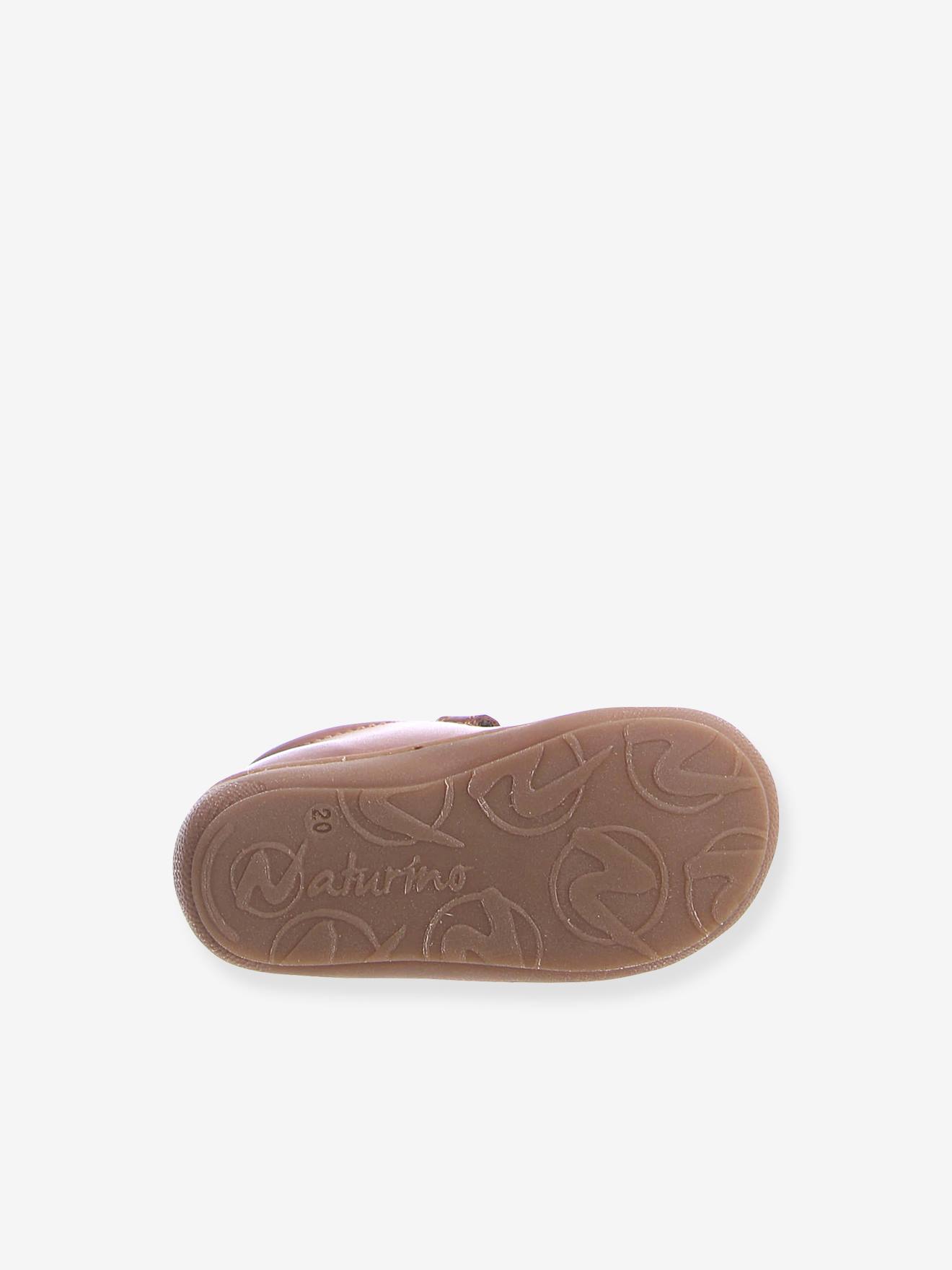 Sapatinhos de bebê com fecho de velcro Cocoon NATURINO® First Steps Marrom Claro Liso