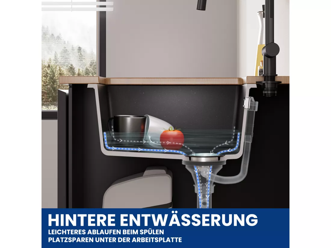 CECIPA MAX Evier 1 Bac en Quartz et Résine, Evier de Cuisine en Granit Noir Gris, Evier Quartz 3 Options de Montage, 40*44*20cm
